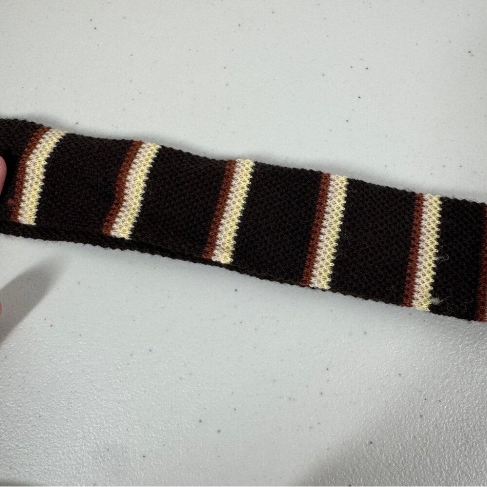 Vintage Yves Saint Laurent Paris Square Tip Knit Tie Brown Striped Necktie - Picture 13 of 15